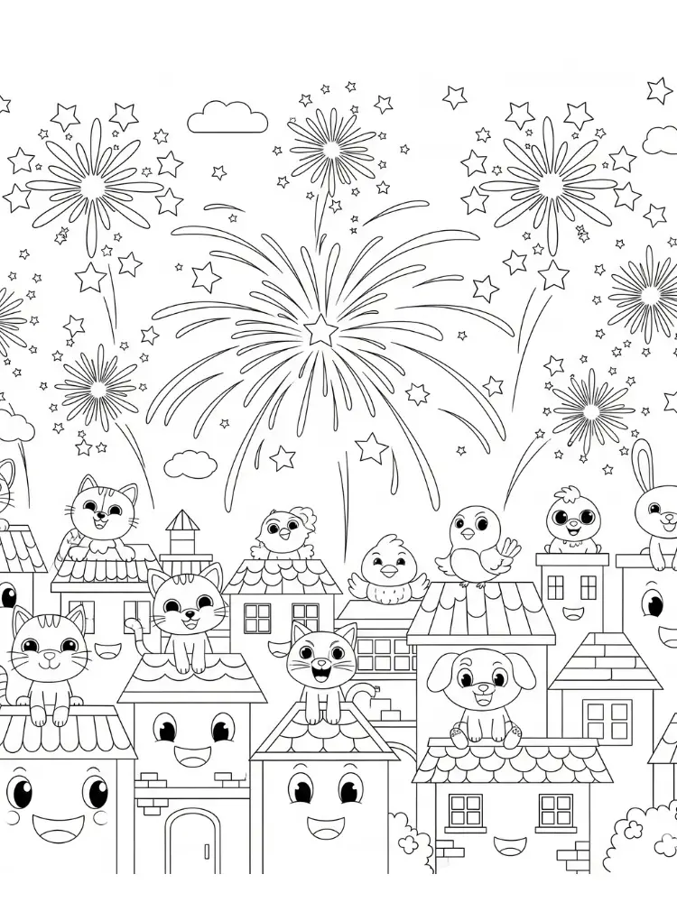 Kleurplaat Vuurwerk 9 dierendorp met vuurwerk kleurplaat