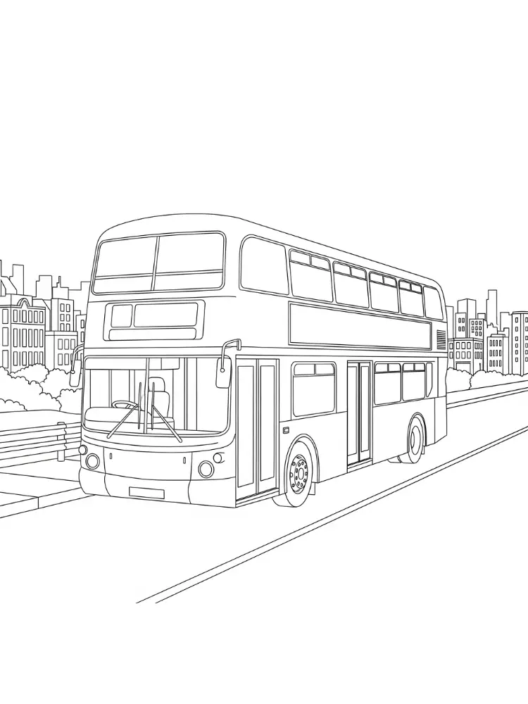 Coloring page Bus 9 double-decker bus in the city coloring page