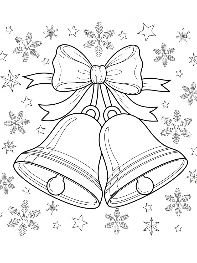 Kleurplaat Kerstklokken 8 dubbele klokken onder de kerstster Kleurplaat