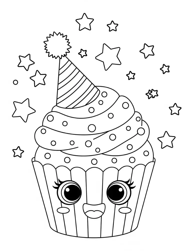 Kleurplaat Cupcake 8 feestelijke cupcakepret kleurplaat