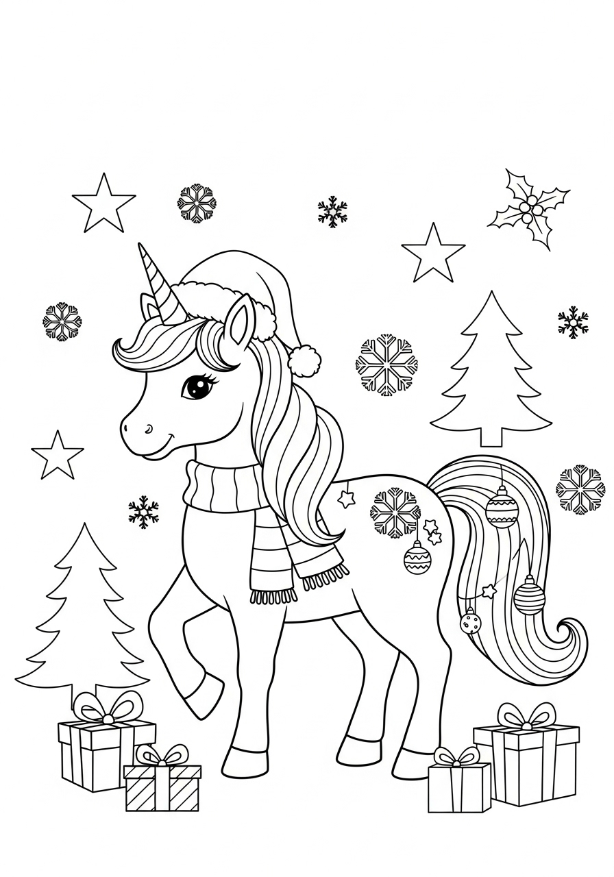 Kleurplaat Eenhoorn Kerstmis 8 feestelijke eenhoorn in het winterbos kleurplaat