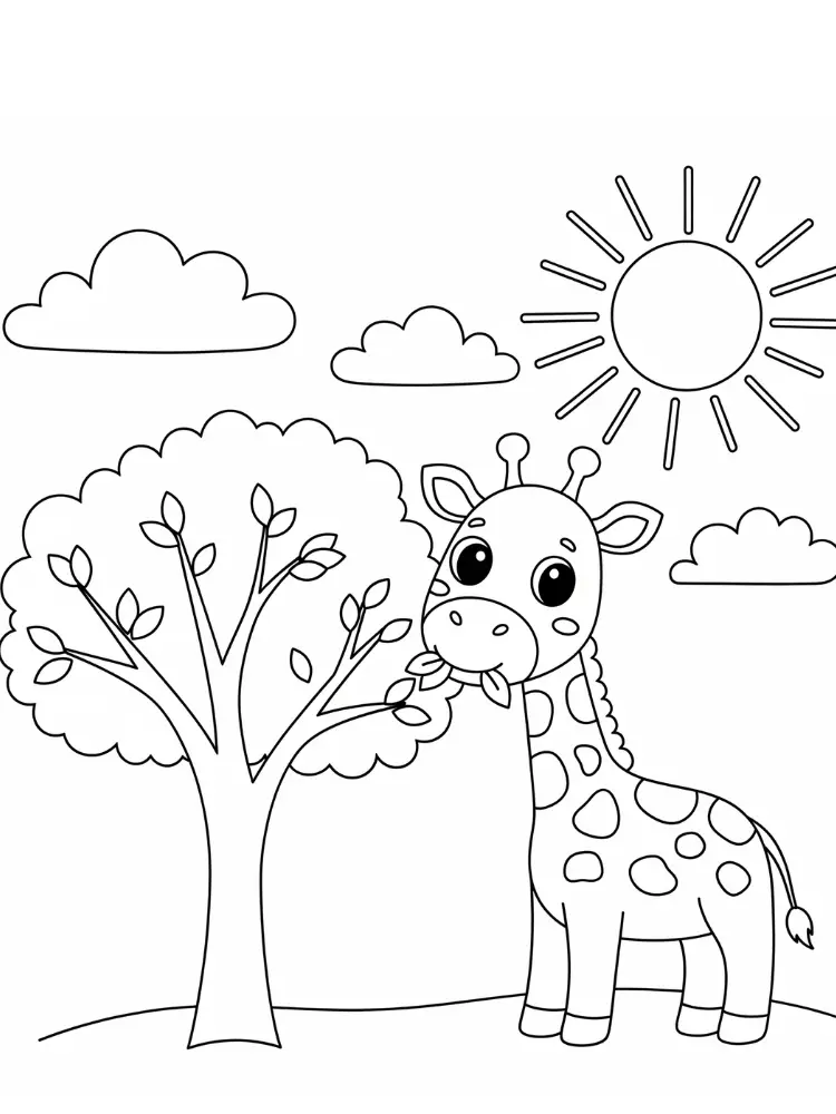 Kleurplaat Giraf 10 giraffe in de zon kleurplaat