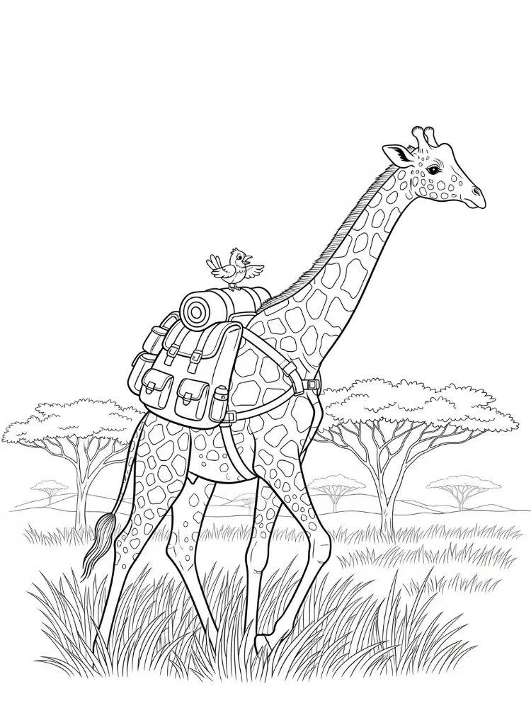 Kleurplaat Giraf 8 giraffe op safari kleurplaat