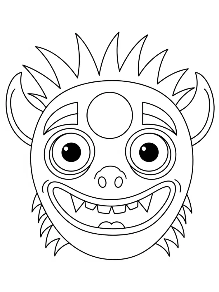 Kleurplaat Masker Halloween 9 grappig monster met stekels kleurplaat
