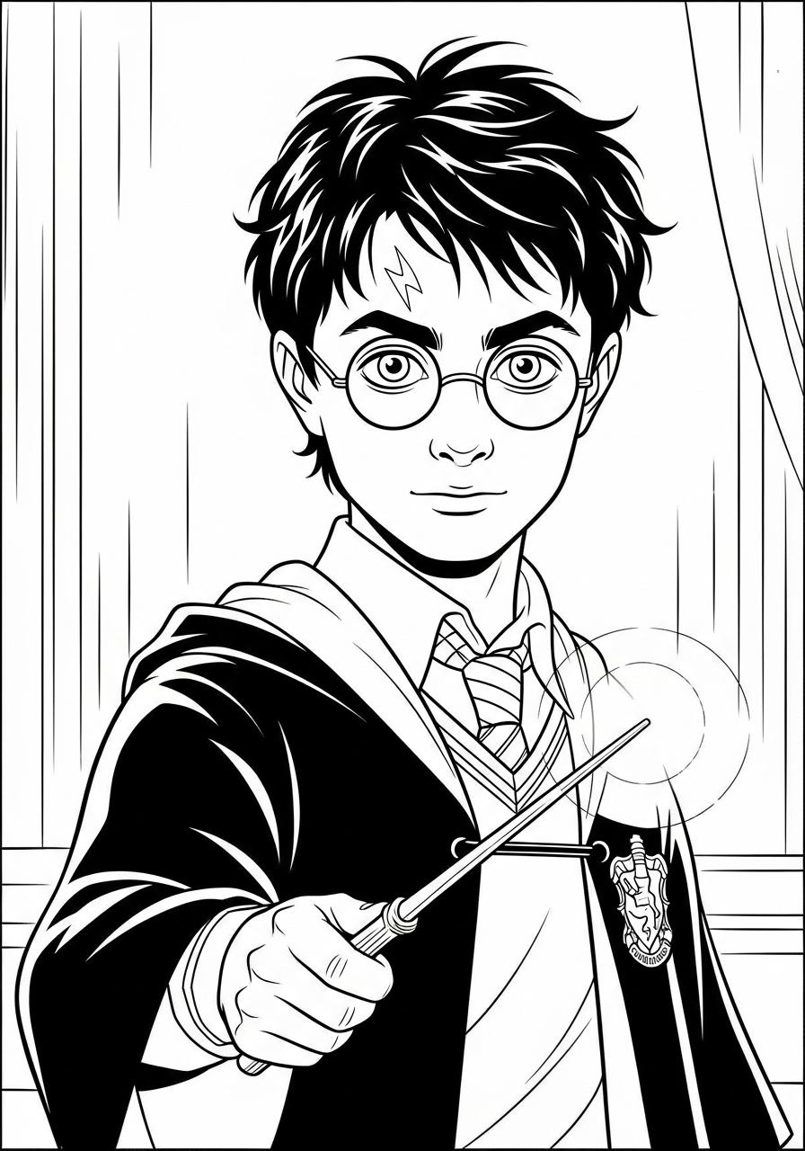 harry potter met toverstaf kleurplaat