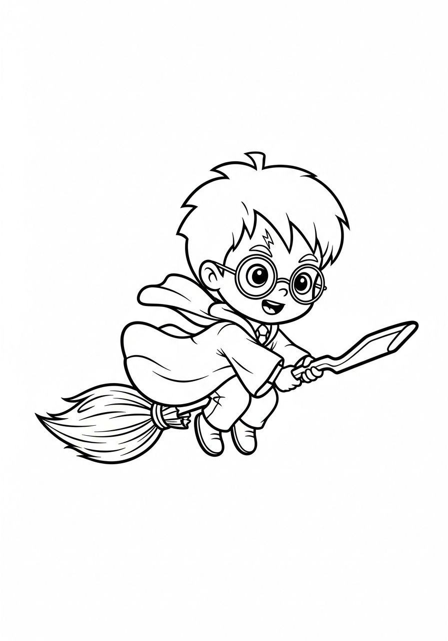 harry potter op de bezemsteel kleurplaat