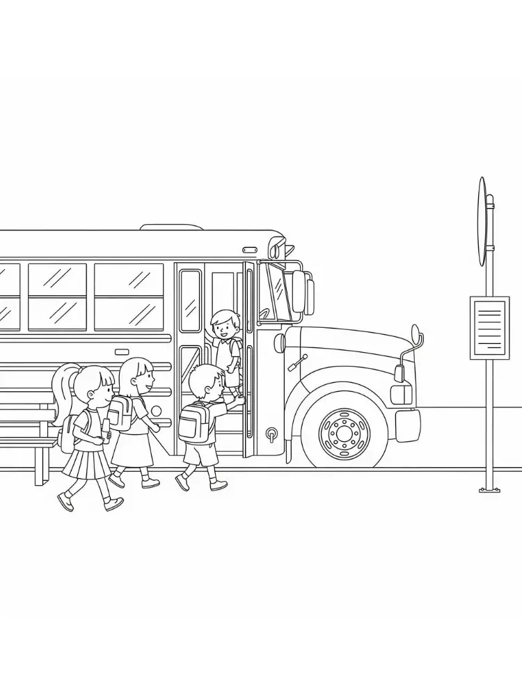 Coloring page Bus 10 boarding the school bus coloring page