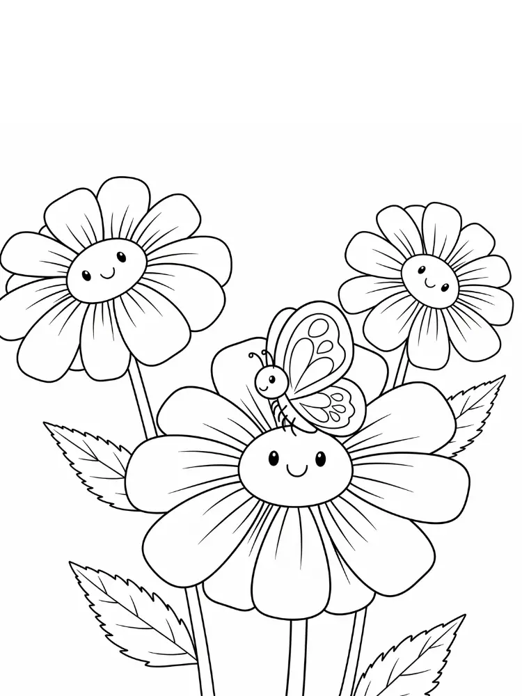 Kleurplaat bloemen en vlinders 10 lieve bloemen met vlinders kleurplaat
