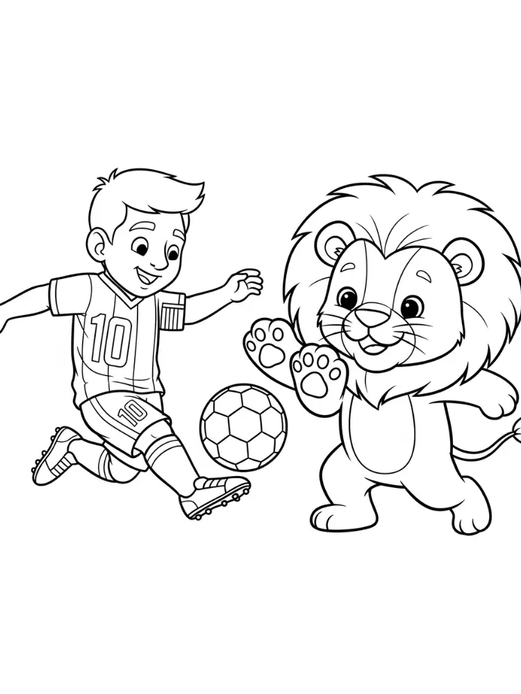 Kleurplaat Lionel Messi 8 messi speelt voetbal met een leeuw kleurplaat