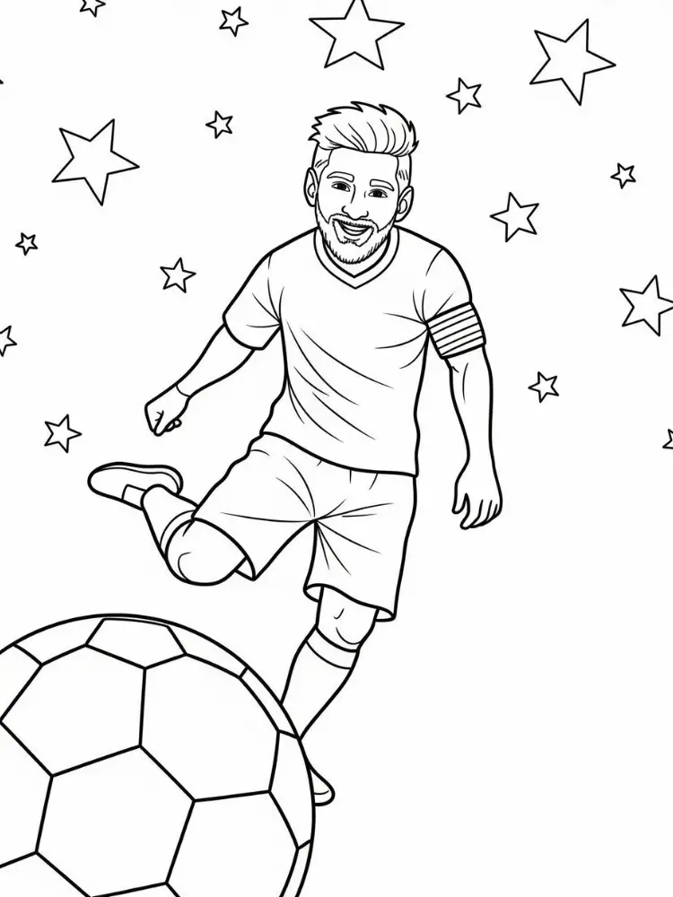 Kleurplaat Lionel Messi 10 messi trapt de bal tussen de sterren kleurplaat