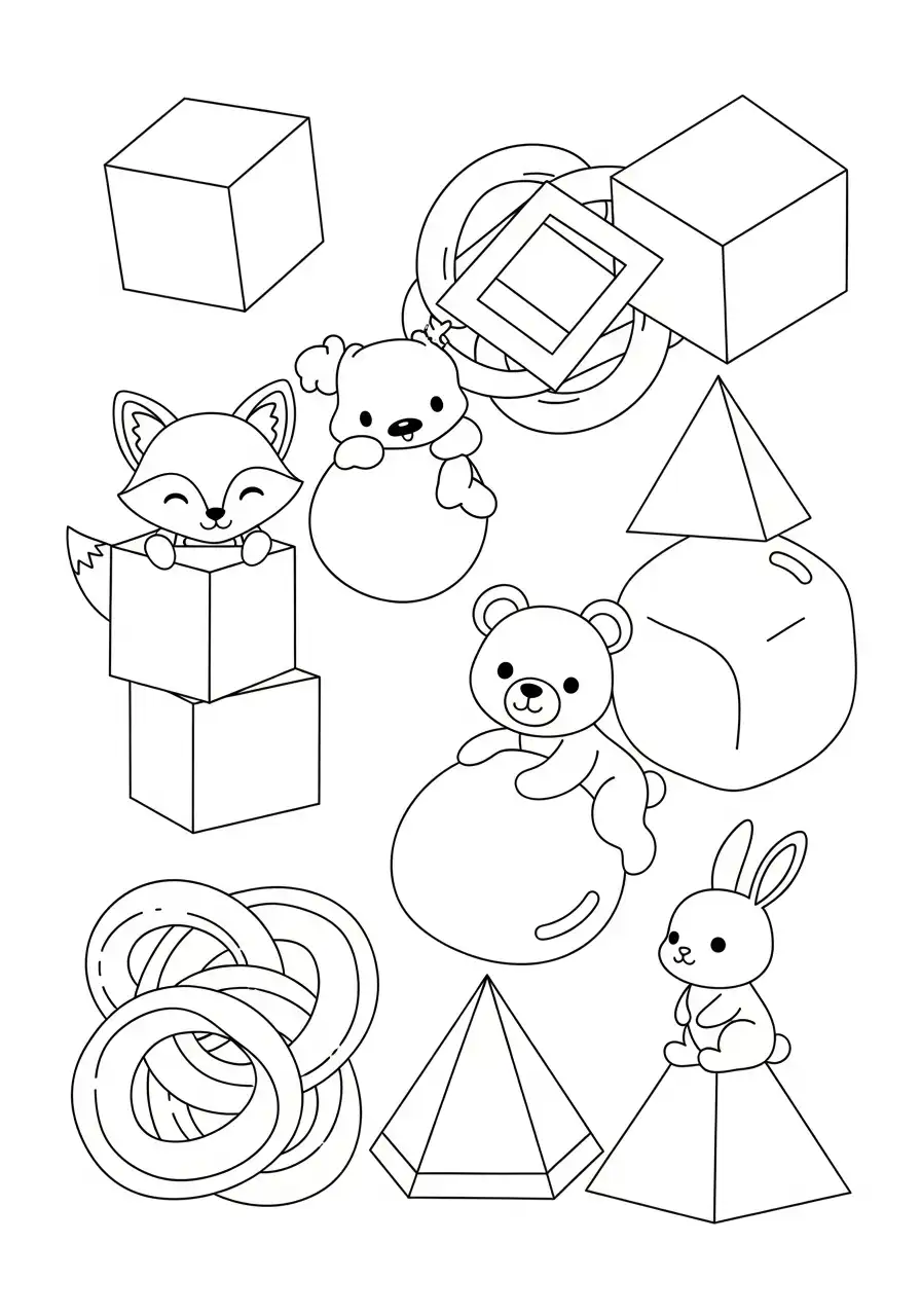 Kleurplaat schattige dieren 8 schattige dieren en meetkundige vormen kleurplaat