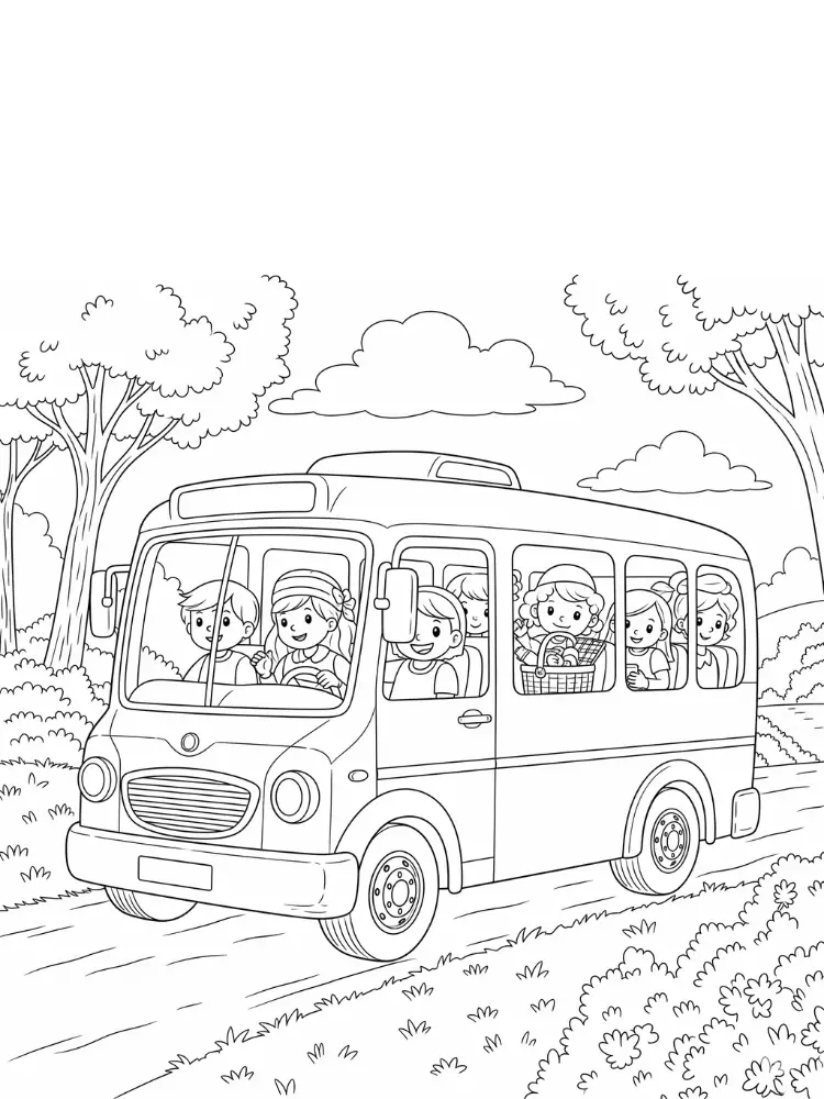 Coloring page Bus 8 school trip by bus coloring page