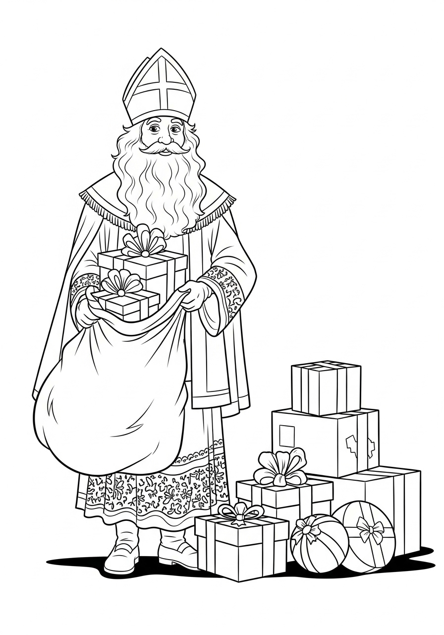 Sinterklaas kleurplaat 9 sinterklaas met cadeautjes kleurplaat