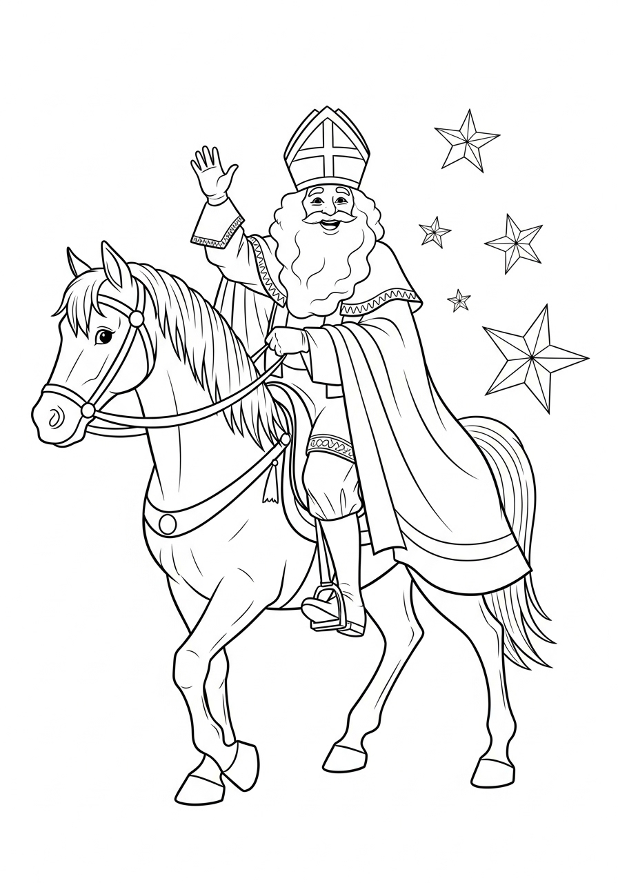 Sinterklaas kleurplaat 8 sinterklaas op zijn paard kleurplaat