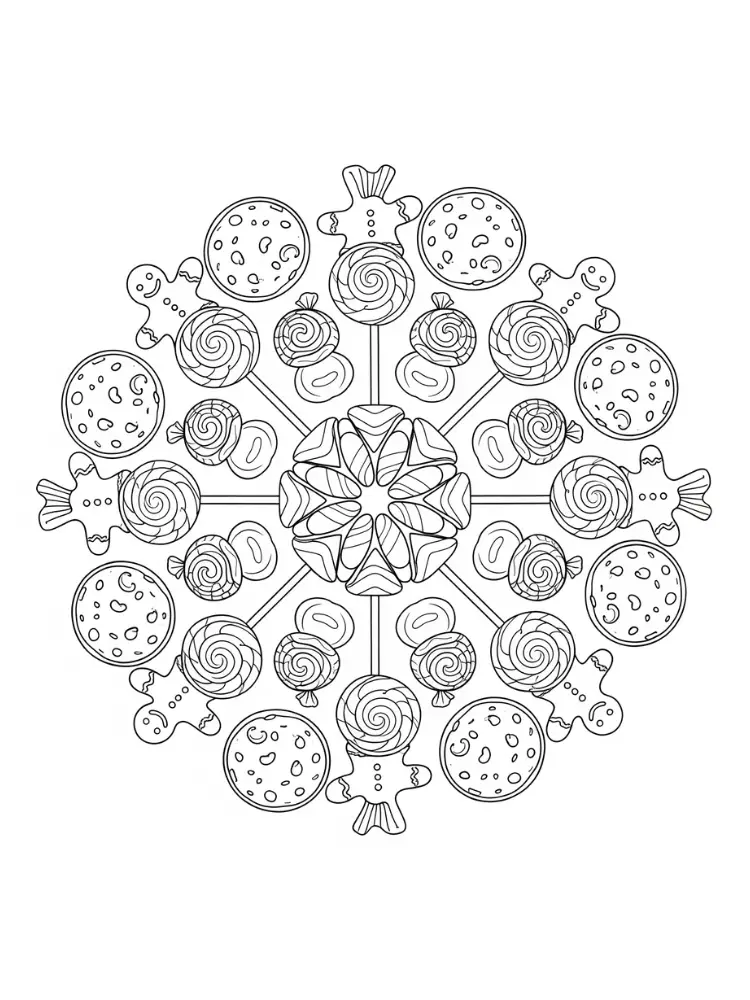 Mandala kleurplaat 9 snoepjes feest mandala kleurplaat