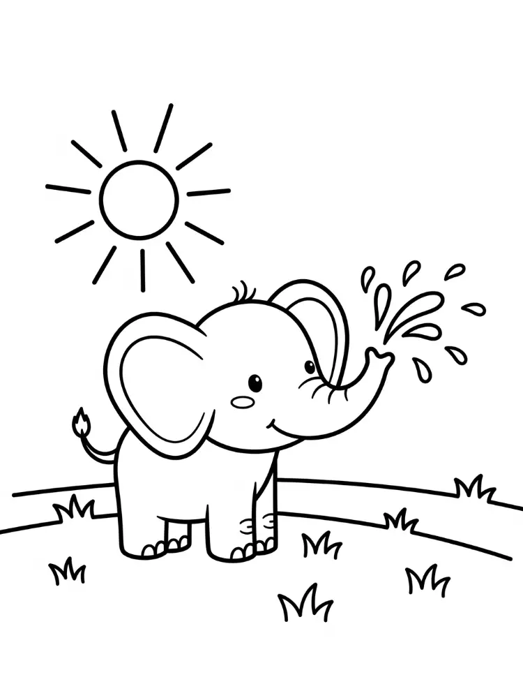 Kleurplaat olifant 10 spetterpret in de zon kleurplaat
