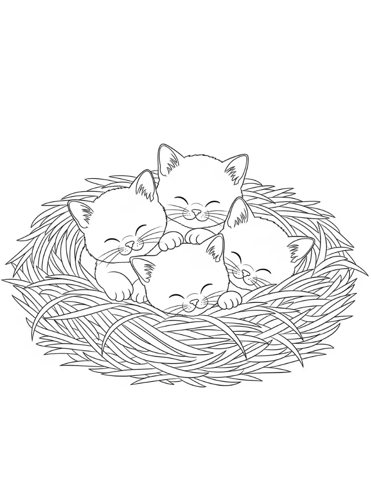 Kitten kleurplaat 10 vier kittens in een nestje kleurplaat