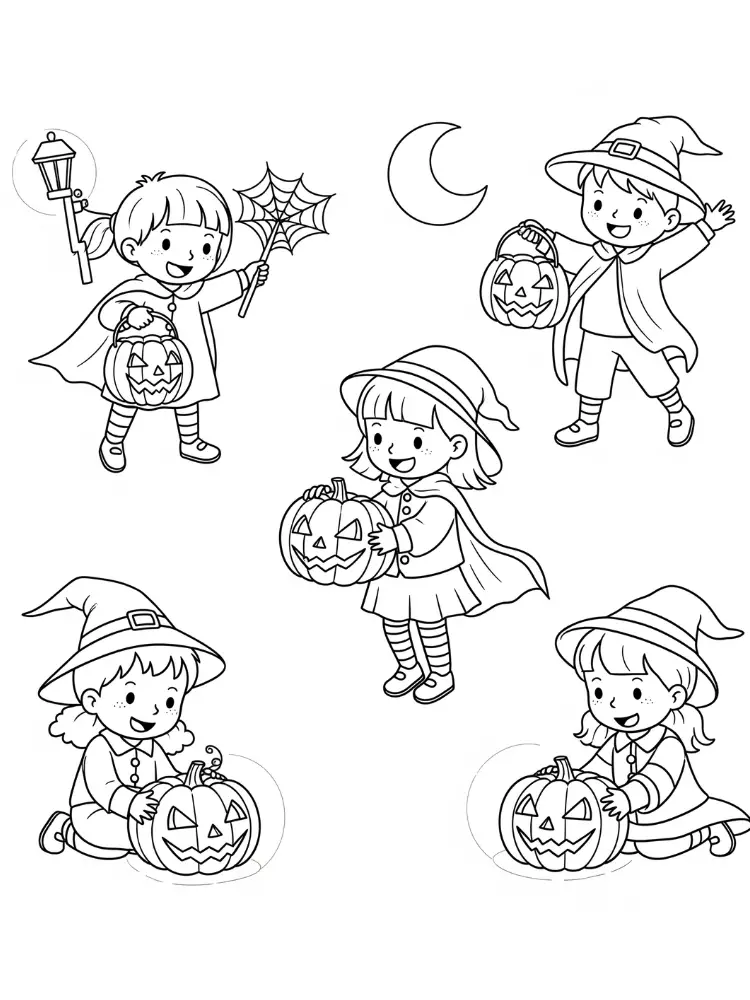 Halloween kleurplaat 8 vriendelijke heksenparade kleurplaat