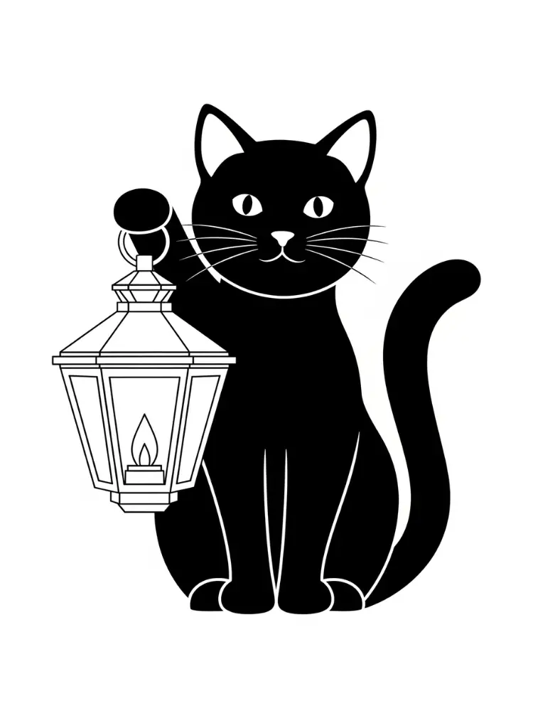 Kleurplaat Lampion 9 zwarte kat met lampion kleurplaat