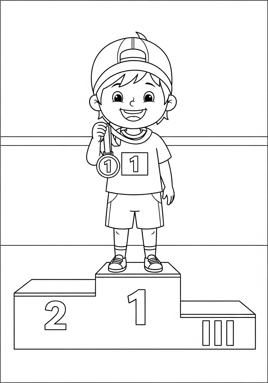 Medaille kleurplaat 20 De trotse winnaar Kleurplaat