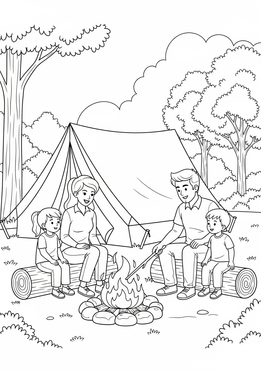 kleurplaat kamperen 21 Gezellige Kampvuuravond Kleurplaat