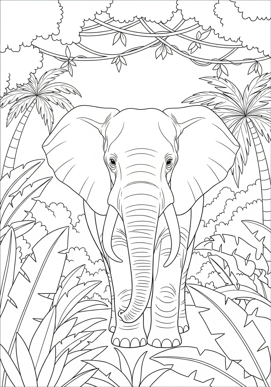Olifant Kleurplaat 8 Olifant in de Jungle kleurplaat