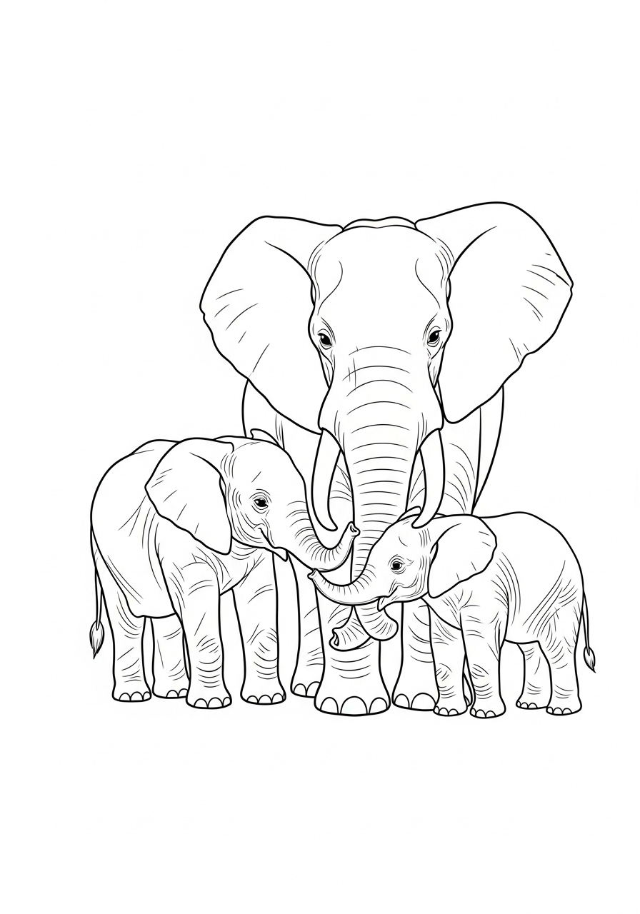 Olifant Kleurplaat 9 Olifanten familie Samen kleurplaat