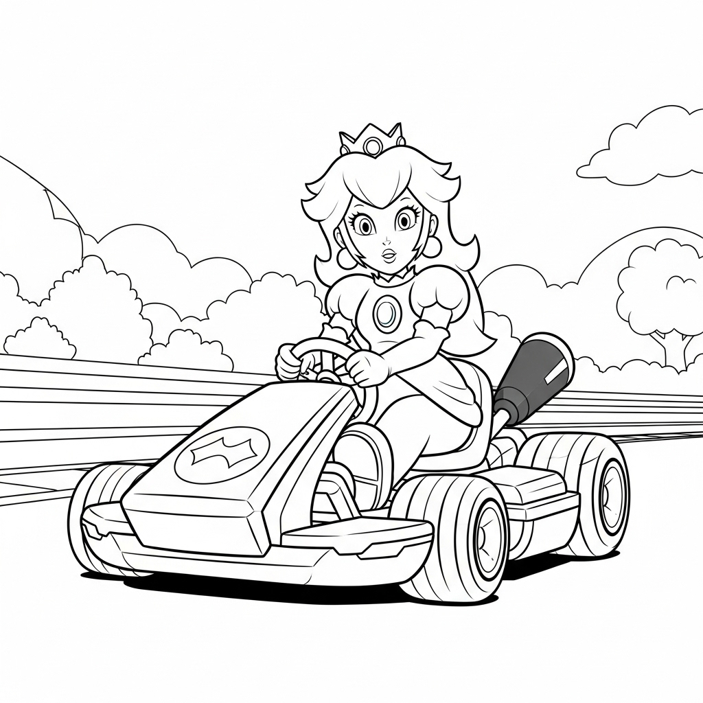 Peach in haar racewagen Kleurplaat