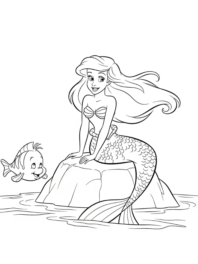 Disney Princess kleurplaat 9 ariel op de rots kleurplaat