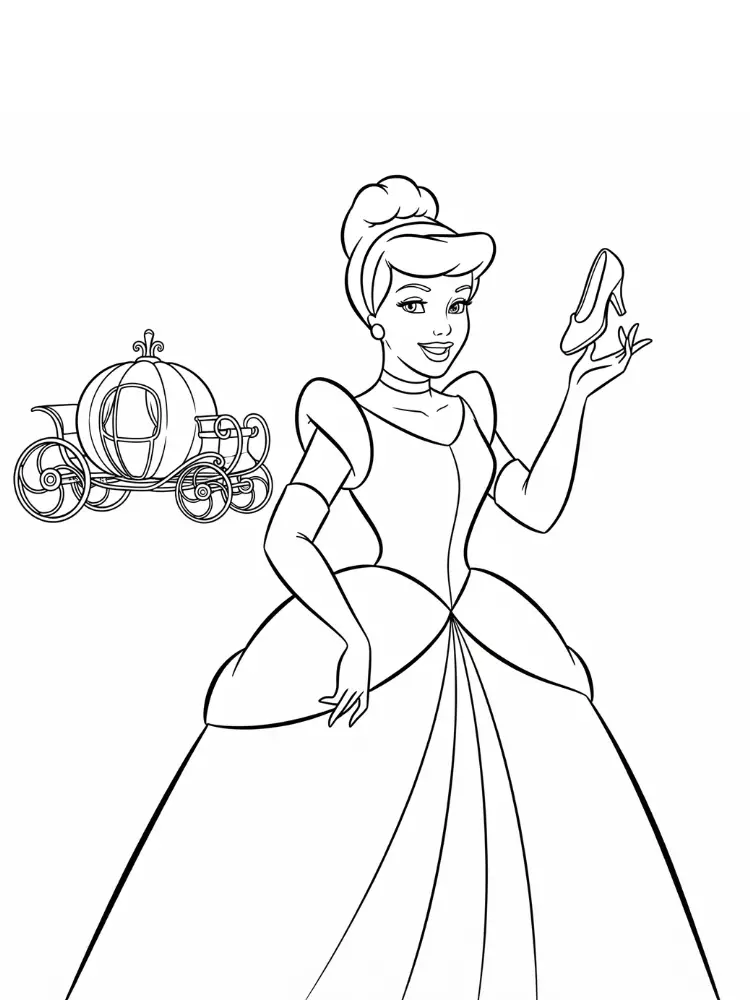 Disney Princess kleurplaat 8 assepoester met glazen muiltje kleurplaat
