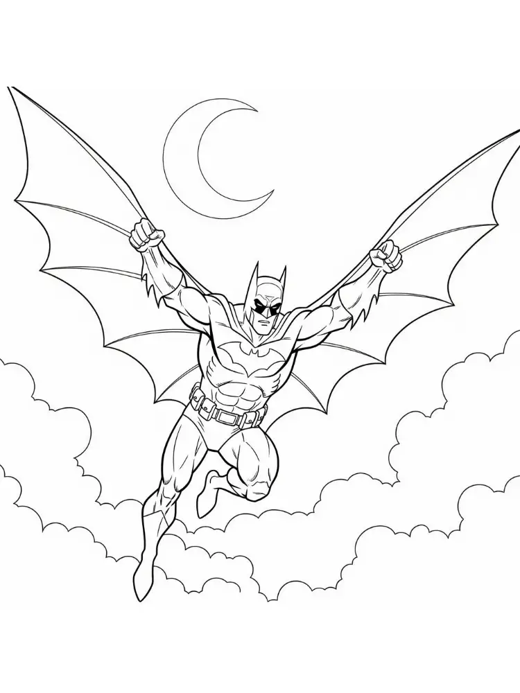 Kleurplaat Batman 8 batman vliegt door de nacht kleurplaat