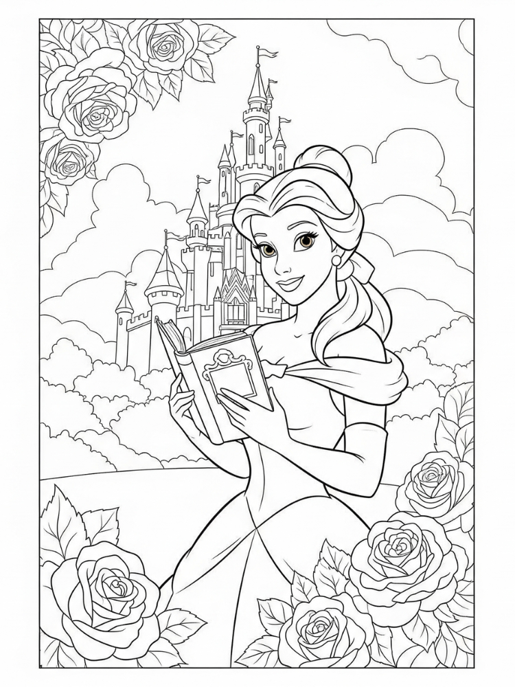 Disney Princess kleurplaat 10 belle bij het kasteel kleurplaat