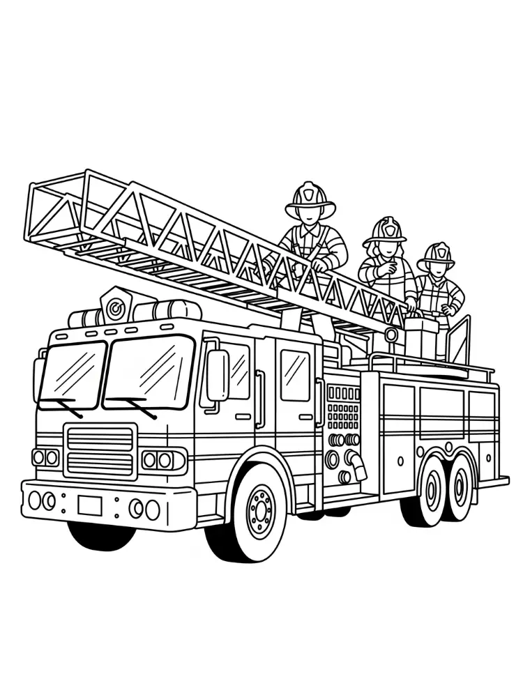 Brandweer Kleurplaat 9 brandweerauto met brandweerlieden en ladder kleurplaat