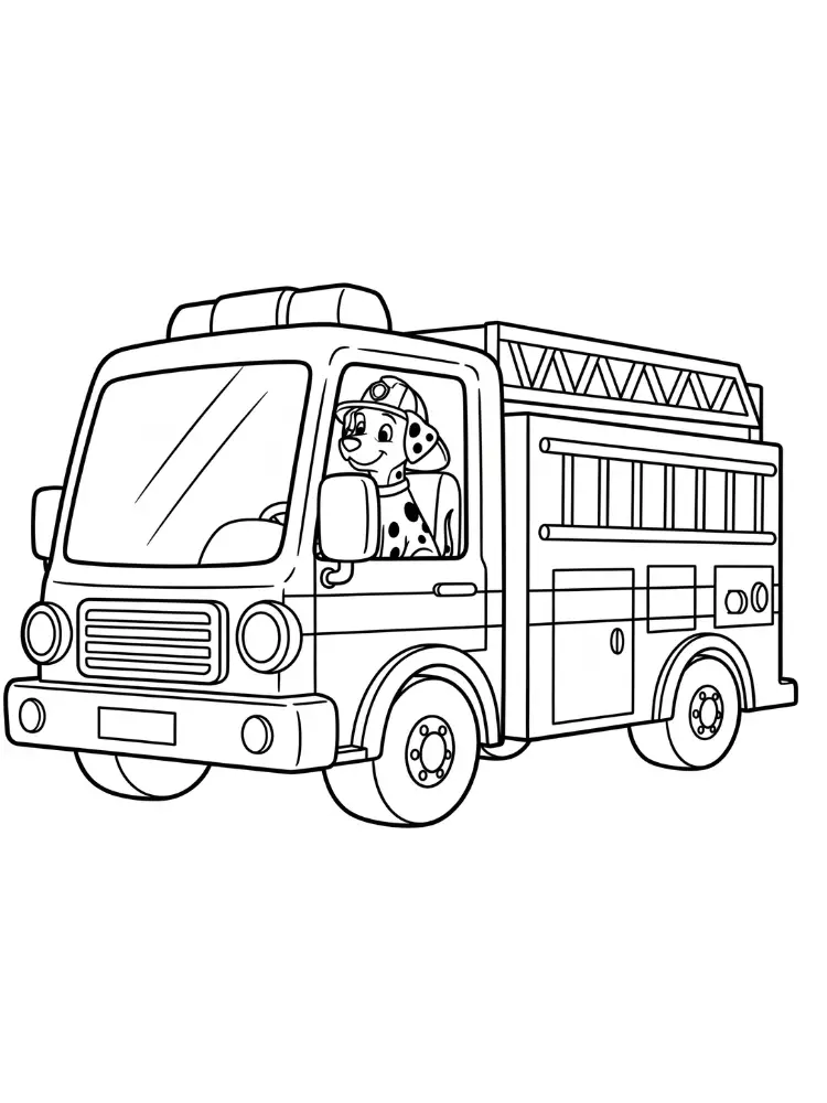 Brandweer Kleurplaat 19 cartoon brandweerwagen met hond kleurplaat