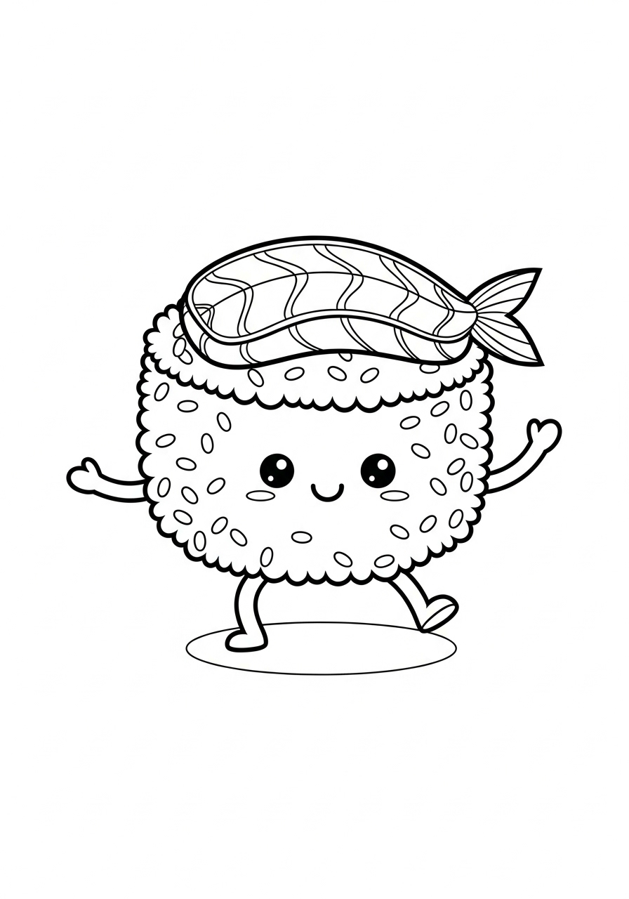 dansend sushirolletje kleurplaat