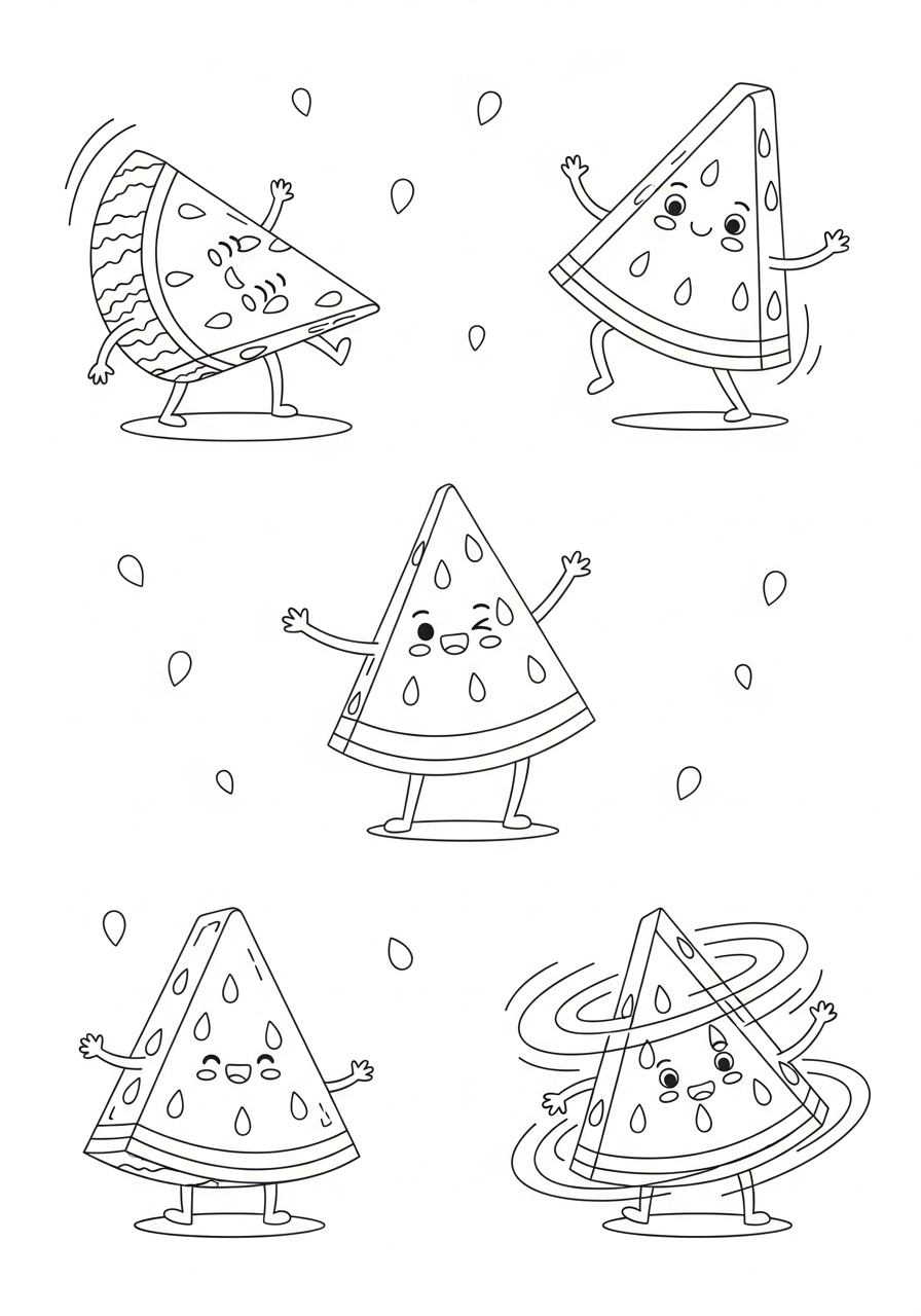 dansende meloenpartjes kleurplaat