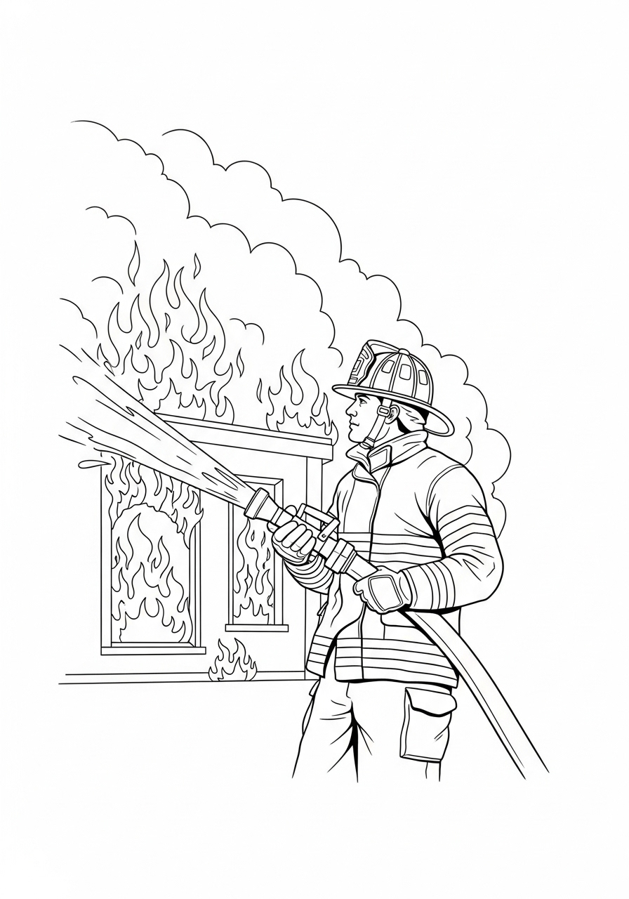 de brandweerman in actie kleurplaat