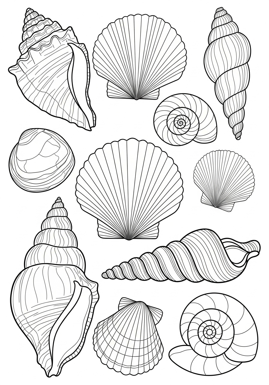 de wonderlijke schelpen verzameling kleurplaat