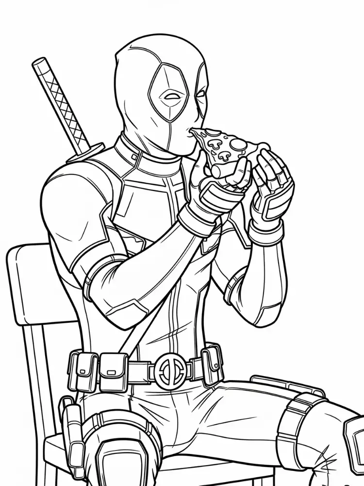 Kleurplaat Deadpool 8 deadpool eet pizza kleurplaat