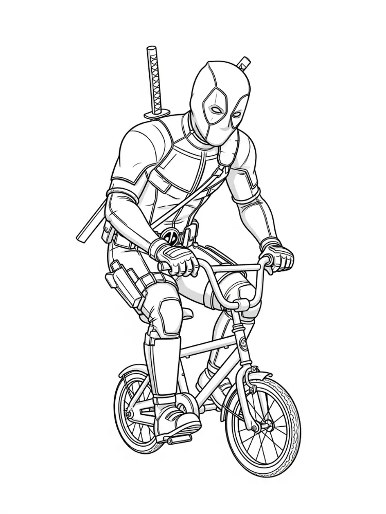 Kleurplaat Deadpool 10 deadpool op de fiets kleurplaat