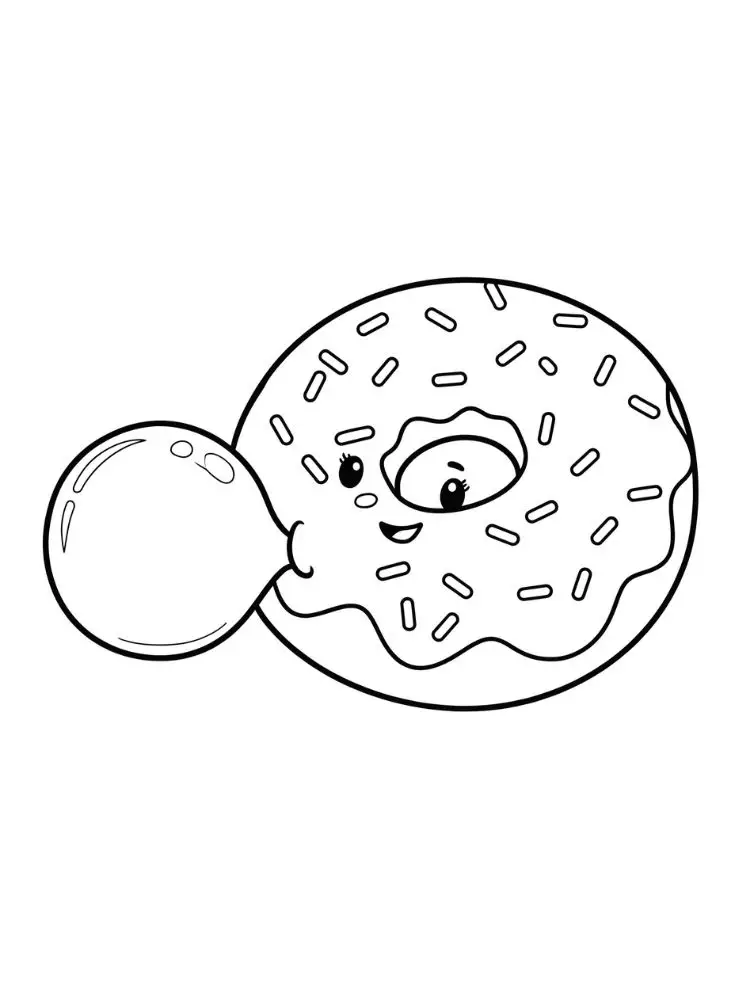 kleurplaat Donut 19 donut blaast kauwgombel kleurplaat