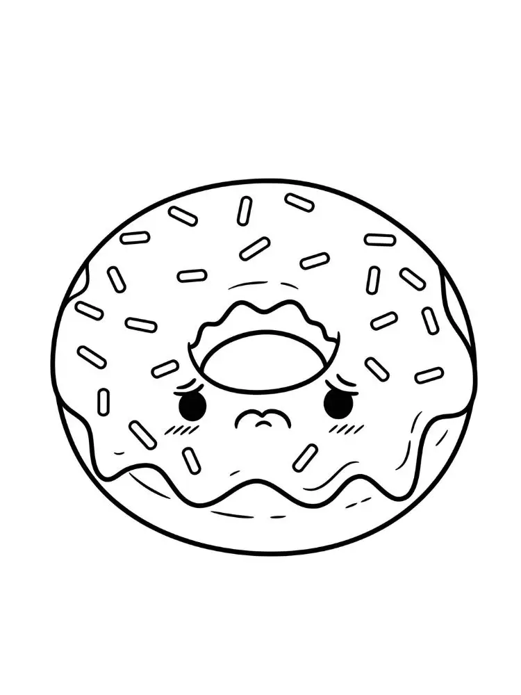 kleurplaat Donut 17 donut met boze blik en tranen kleurplaat