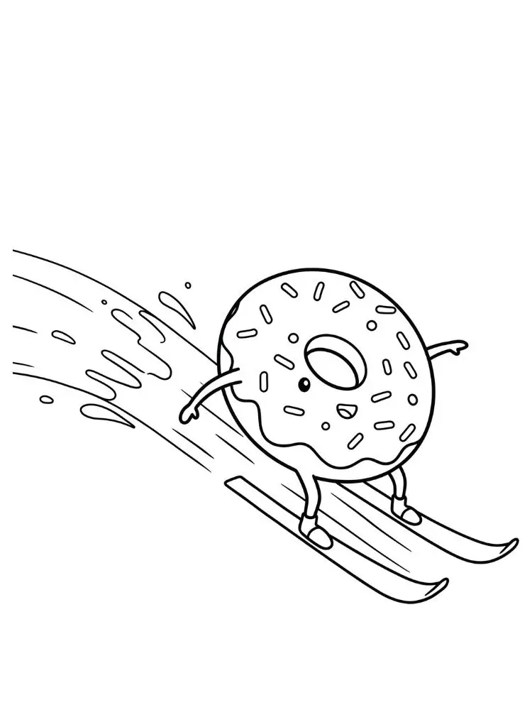 kleurplaat Donut 11 donut op skis gaat van de berg kleurplaat