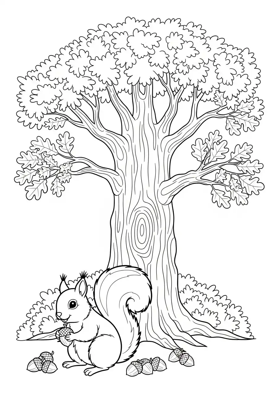 eekhoorn eikenboom eikels kleurplaat
