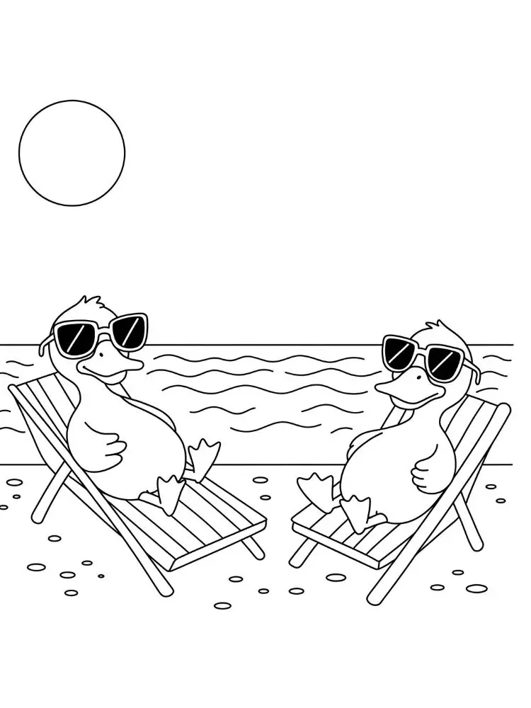 Kleurplaat Eend 15 eendjes op het strand kleurplaat