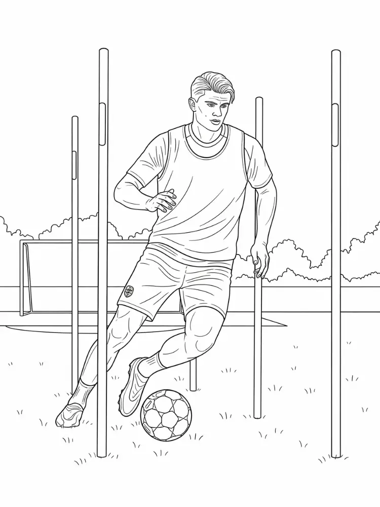 Erling Haaland kleurplaat 10 erling haaland dribbelt door trainingpalen kleurplaat
