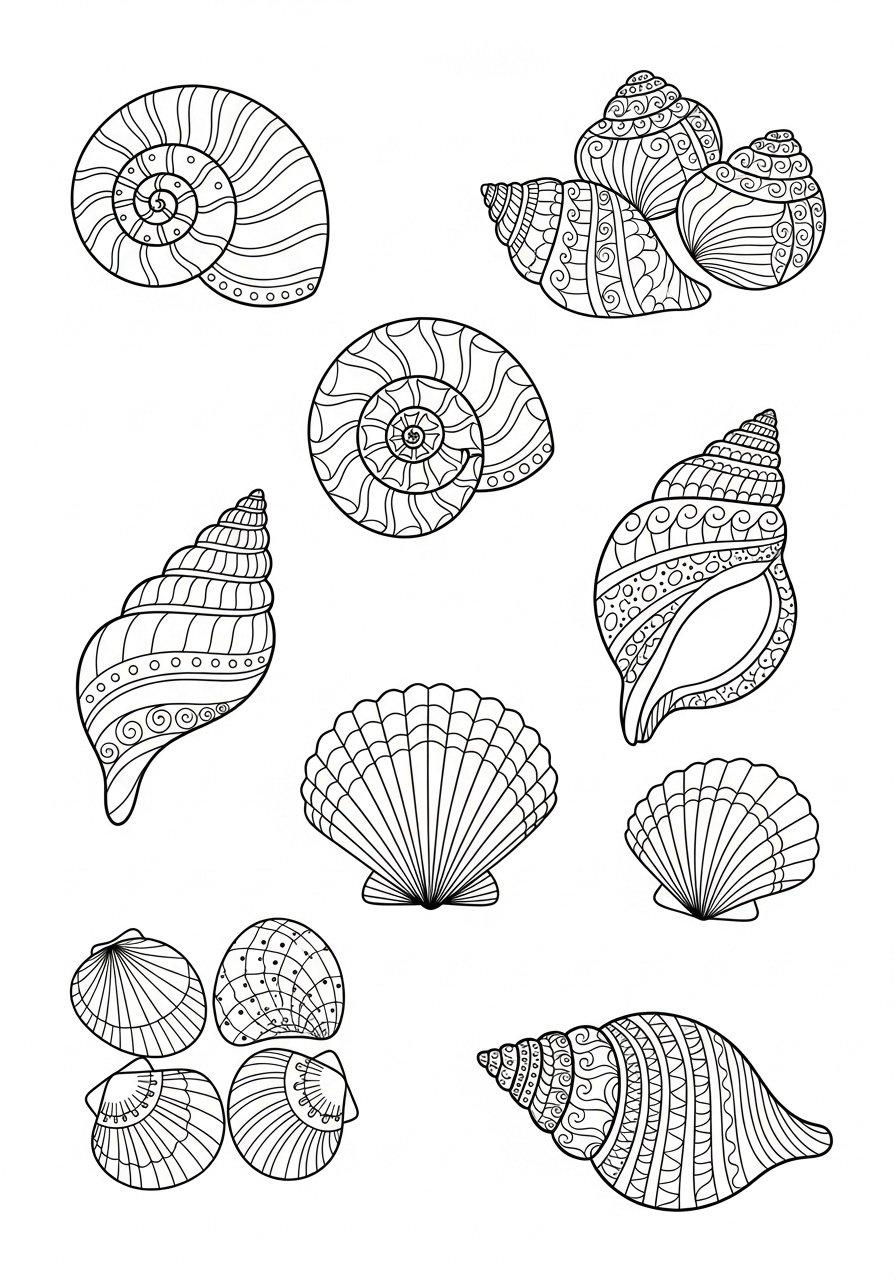 fantasievolle zee schelpen kleurplaat