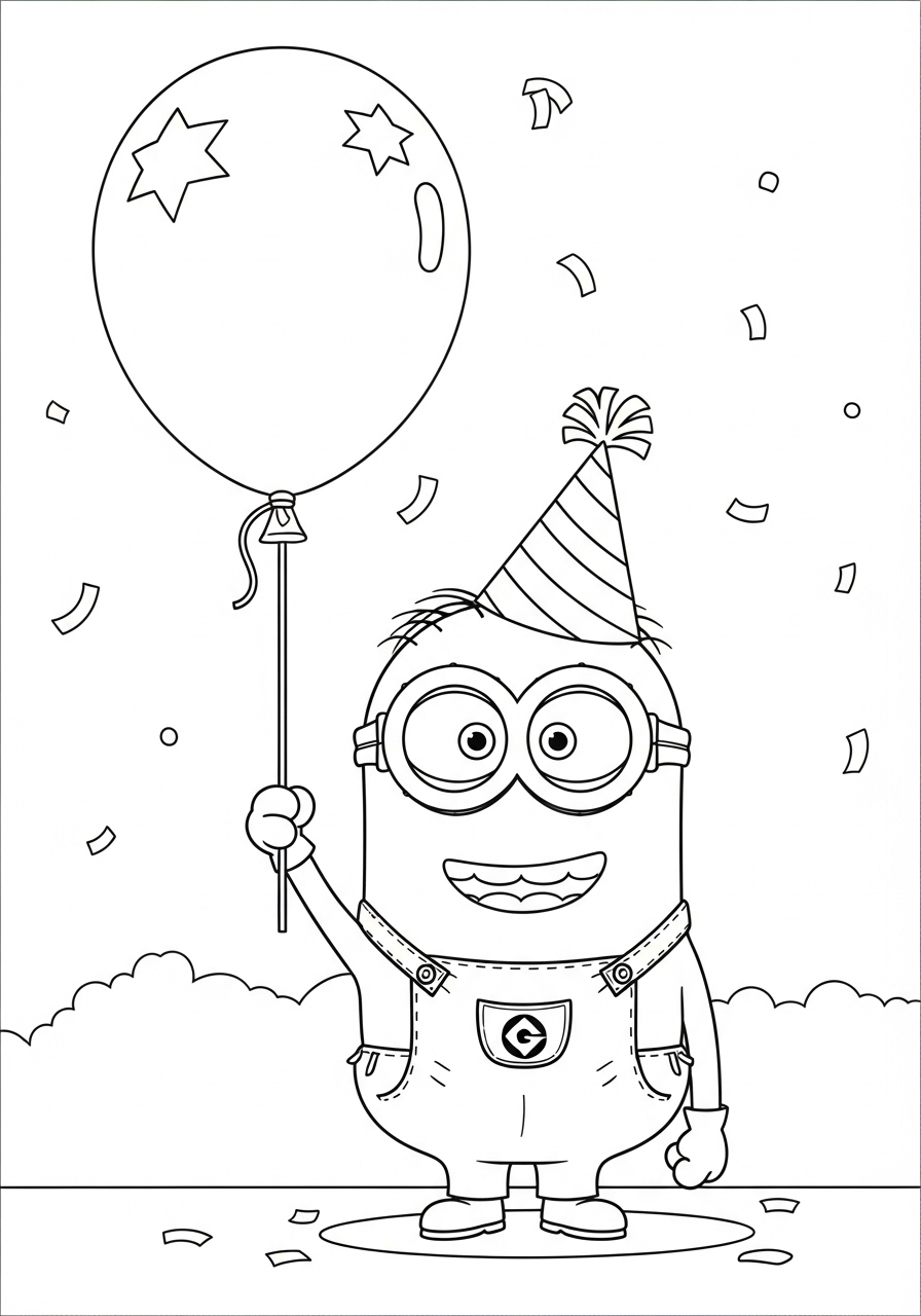 Minions kleurplaat 10 feestelijke minion met ballon kleurplaat