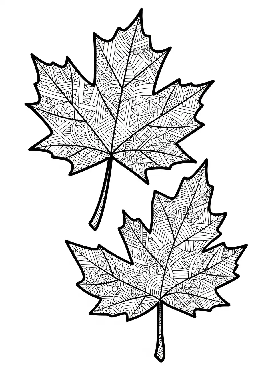gedetailleerde esdoorn bladeren patroon kleurplaat