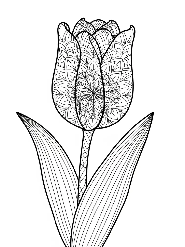 Tulp kleurplaat 19 gedetailleerde tulp met patronen kleurplaat